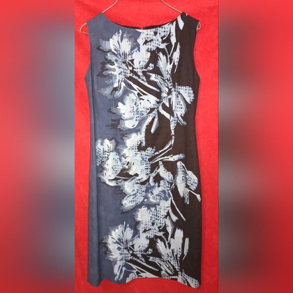 Lafayette 148 Womens Blue Embroidered Floral Shift Lined Sleeveless Mini Dress 4